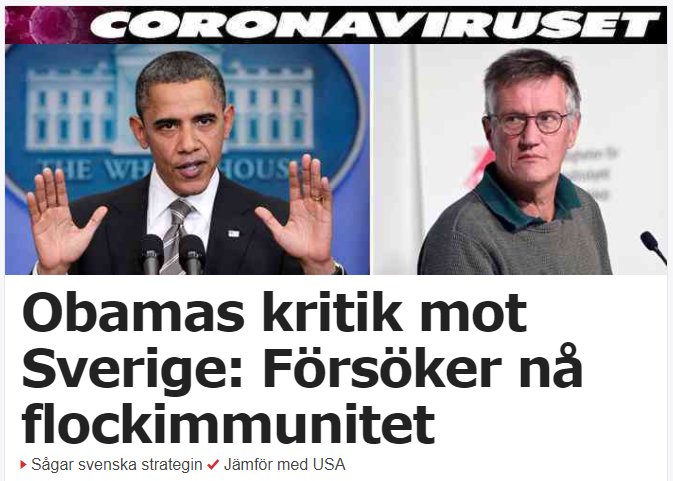 Collage av Barack Obama som håller tal, och en man med glasögon, vid en artikelrubrik om kritik mot Sveriges strategi.