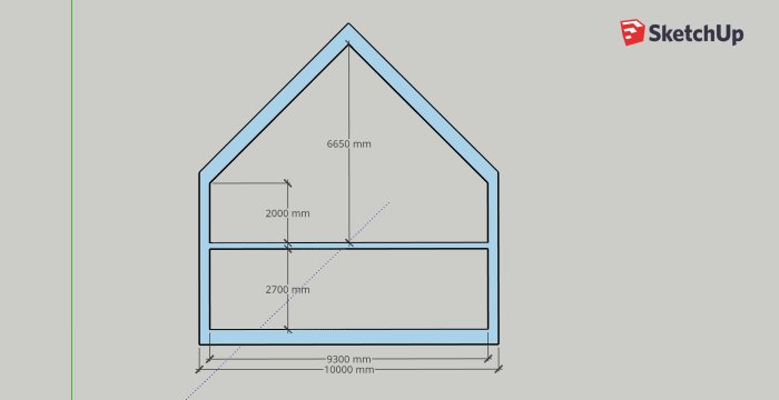 Ritning av ett suterränghus i två våningar med måttangivelser i ett CAD-program.