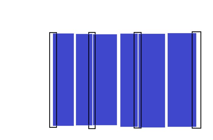 Schematisk illustration av svarta reglar och blåa skåpdörrar som representerar ett byggprojekt för förvaring.