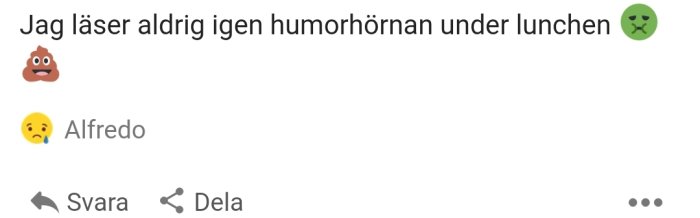 Skärmavbild av forumkommentarer med emojis och användarnamn "Alfredo".