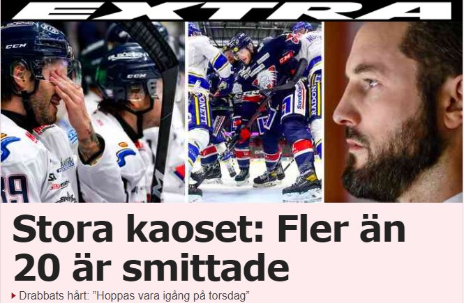 Ishockeyspelare nära varandra på bänken, en spelare rör sitt ansikte, oro i en mans ansiktsuttryck.