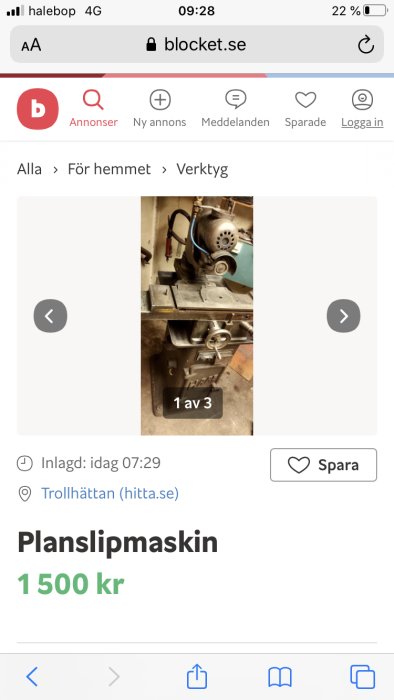 Använd begagnad planslipmaskin i ett verkstadsutrymme.