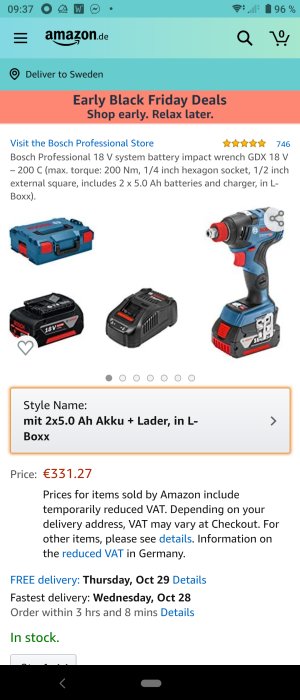 Bosch Professional 18V slagskruvdragare GDX 18V-200C med batterier och laddare på Amazon.de.