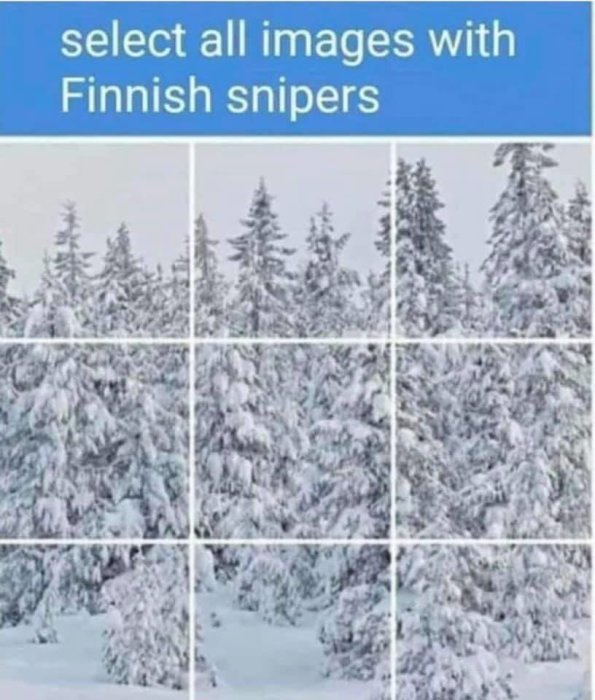 Nio collagebilder av snötäckta träd i vinterlandskap utan synliga figurer.