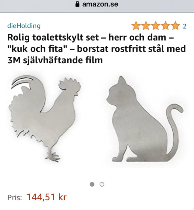 Rostfritt stål toalettskyltför herr och dam i form av en tupp och en katt.