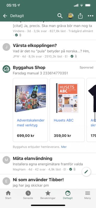 Skärmdump av diskussionsforum visar annonser med julmotiv och texten "Farsdag manual 3 233614770351".