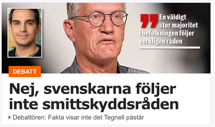 Debattartikel om smittskyddsråden med två porträttbilder, en citatrubrik och en debattrubrik.