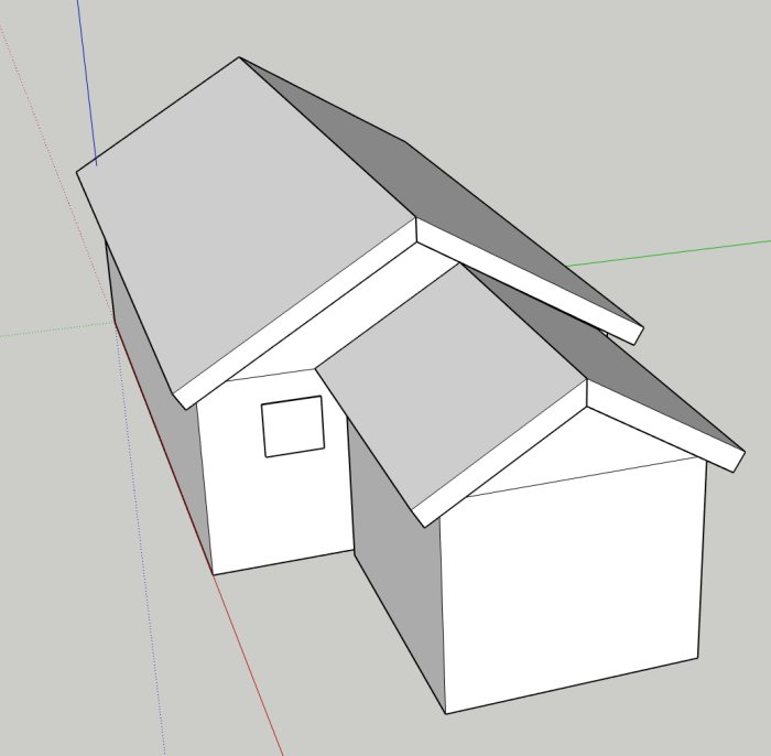 3D-ritning av en glasveranda med markerade limträbalkar och takåsar, avsedd för dimensioneringsbedömning.