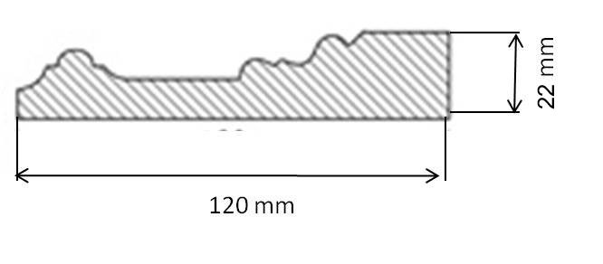 Ritning av allmogefoder med dimensionerna 120 mm bred och 22 mm hög.