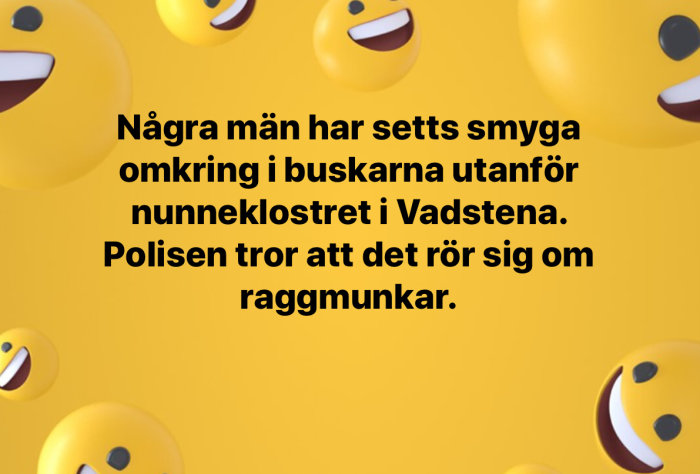 Humoristisk bild med textskämt och emoji-bakgrunder som skapar en ordlek om "raggmunkar".