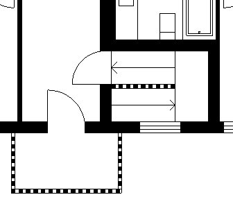Ritning av en trappstegssektion direkt intill en dörr utan förtrappa, med måttangivelser.