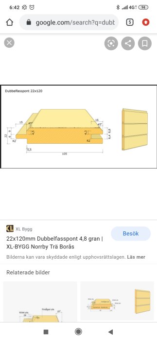 Tecknad bild av faspanel med måttangivelser och en stapel av flera paneler.