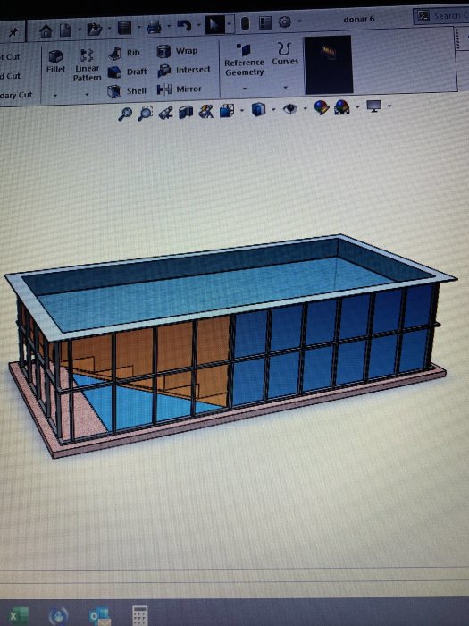 3D-modell av föreslagen struktur med 60x30 stålramsprofil runt byggnaden.