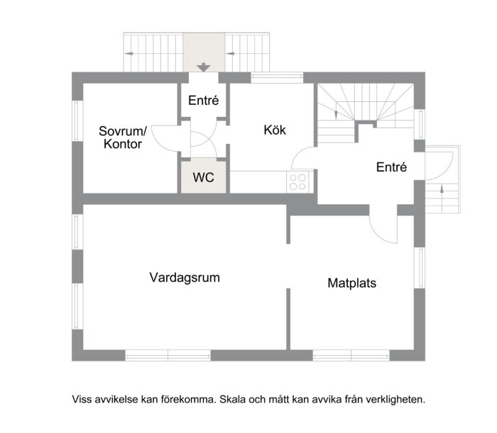 Planritning av tegelvilla från 1939 med planerad renovering för större badrum, utbyggt kök och öppen spis.