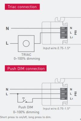 Schabloner för triac- och push-dimmerkopplingar för 0-100% dimring av ljus.