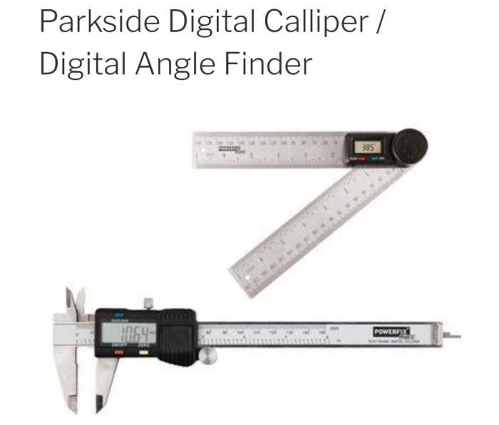 Digital skjutmått och vinkelmätare från Parkside, visas separat på vit bakgrund.