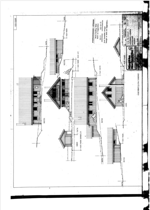 Ritning av 1.5-planshus byggt 1982 av Nässjöhus, markerade väggar för renovering till öppen planlösning.