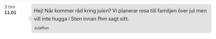 Skärmdump av ett diskussionsinlägg som frågar om råd inför julplaner.