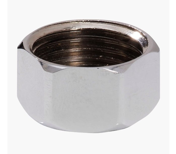 Silverfärgad ändplugg hona R15 med invändiga gängor och sexkantig yttre form.