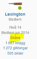 Profilinformation för forummedlem 'Lexington' inklusive användarnamn, nivå, medlemskap, ort, antal inlägg och gillningar.