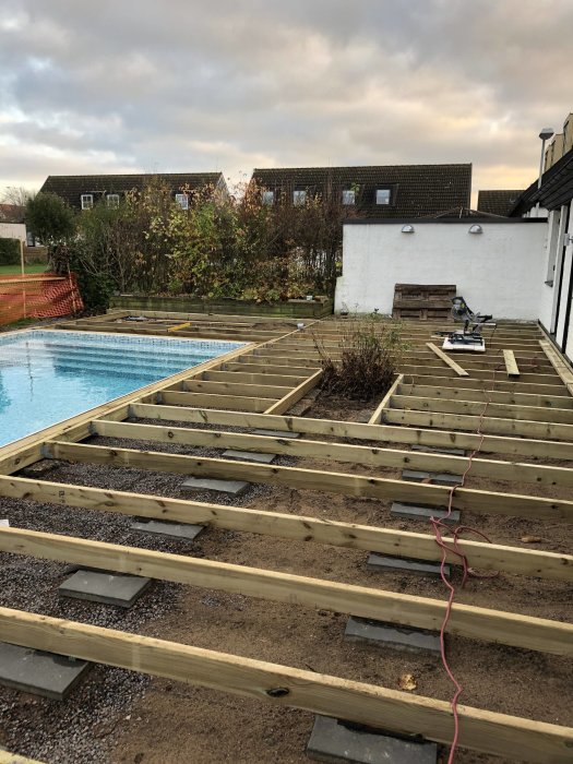 Nyligen reglad altan med betongplattor på marken, fråga om behovet av kortlingar.