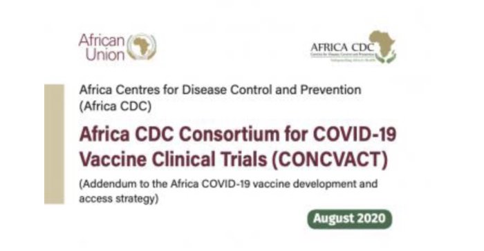 Logotyp för African Union och Africa CDC för konsortiet för COVID-19 vaccinkliniska prövningar från augusti 2020.