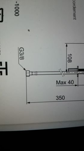 Teknisk ritning av FM Mattsson blandarkoppling med måttangivelser och 3/8" tum anslutning.