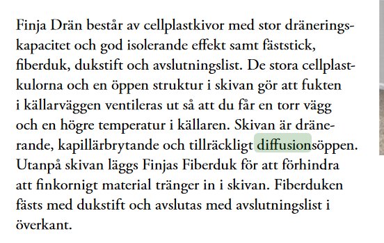 Textbeskrivning av Isodräns egenskaper och användning, med fokus på dräneringskapacitet, isolering och fukthantering.