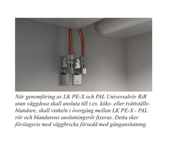 Installation av LK PE-X och PAL Universalrör med fasta väggbrickor under diskbänk.