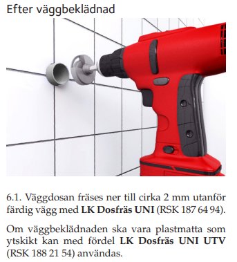 Röd väggfräs nära en vit kaklad vägg med ett monterat doslock.