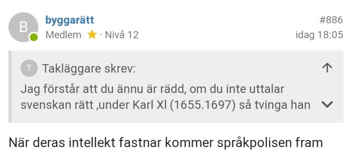 Skärmdump från diskussionsforum där en användare kritiserar en annan för att inte svara på anklagelser.