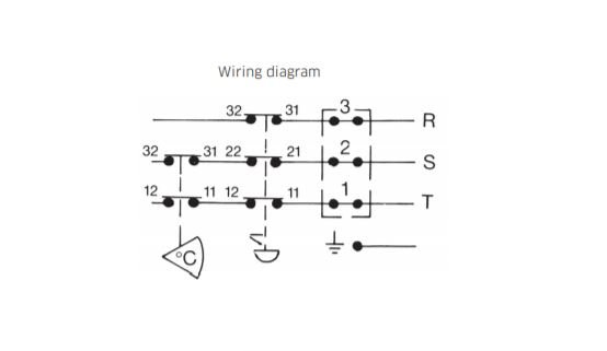 Elektriskt kopplingsschema som visar anslutning av termostat med enfas och överhettningsskydd till en EL-patron.