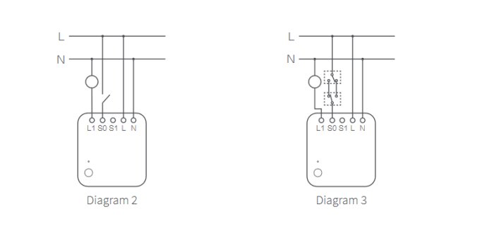 Elektriska installationsscheman för aqaras infällda brytare, visar trappkoppling enligt diagram 3 utan dimmerfunktion.