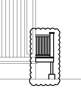 Schematisk ritning av en liten stängd vädringsbalkong vid sidan av ett hus.