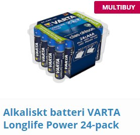 Förpackning med 24 VARTA Longlife Power AA-batterier.