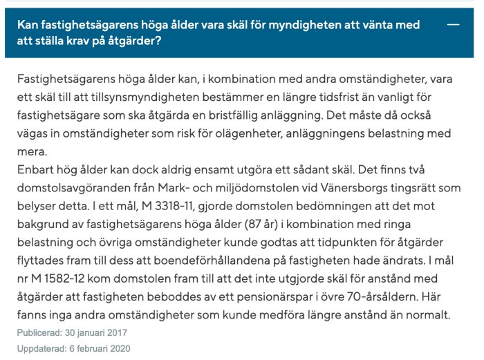 Skärmbild av en forumtråd om regler för ägare av fastigheter med låg vattenförbrukning.