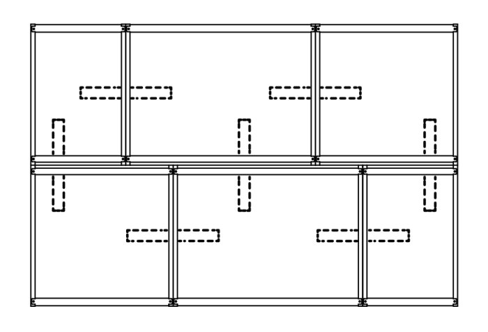 Schematisk illustration av en köksöns undersida som visar hur skåpen ska förankras i golvet.