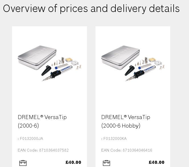 Jämförelse av Dremel VersaTip 2000-6 och 2000-6 Hobby med priser och detaljer.