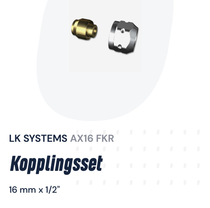 LK fördelarkopplingset för pex-rör, 16 mm x 1/2 tum, med en mässingskoppling och ett låsande täckhylsa.