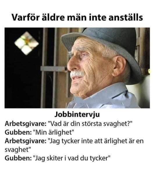 Äldre man i hatt ser fundersam ut, text om ärlighet under jobbintervju.