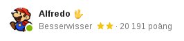 Profilbild på användaren Alfredo med Super Mario-karaktär, titeln Besserwisser och poängsaldot 20 191.