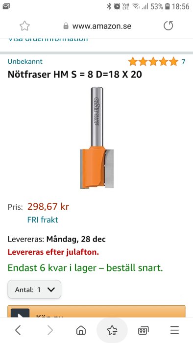 Skärmdump av en nötskärare från Amazon med produktnamnet och priset synligt.