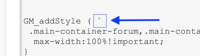 Skärmdump av kod där en backtick ` visas markerad med en blå pil i en editor.