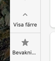 Alternativet "Visa färre" i vänsternavigationen på en webbsida överst, och "Bevakningar" ikon under.