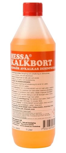 Flaska av Hessa Kalkbort avkalkningsmedel på 1 liter för hemmabruk.