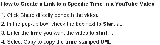 Instruktioner för att skapa en länk till en specifik starttid i en YouTube-video.