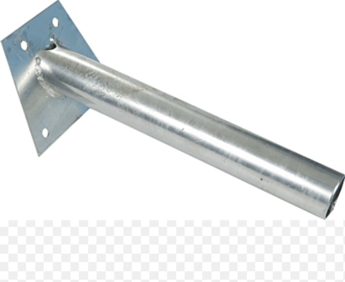 Galvat rörfäste med en skarv inne i röret och en monteringsplatta.