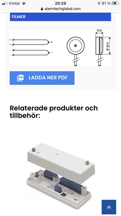 Skiss av enskild och seriekopplad detektor samt en öppen detektorkopplingsdosa.