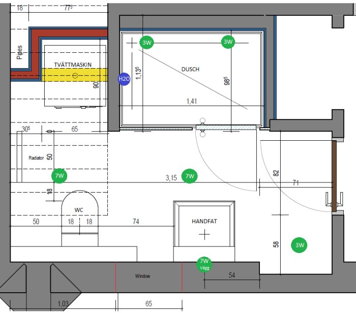 Existing Bathroom, New Layout, Zoom - Belysning.png