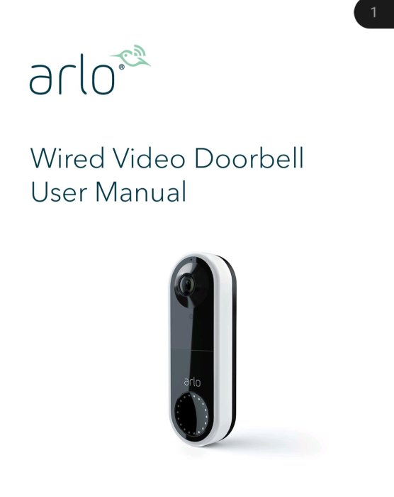 Användarmanual för Arlo Wired Video Doorbell, svartvit design med företagslogotyp.